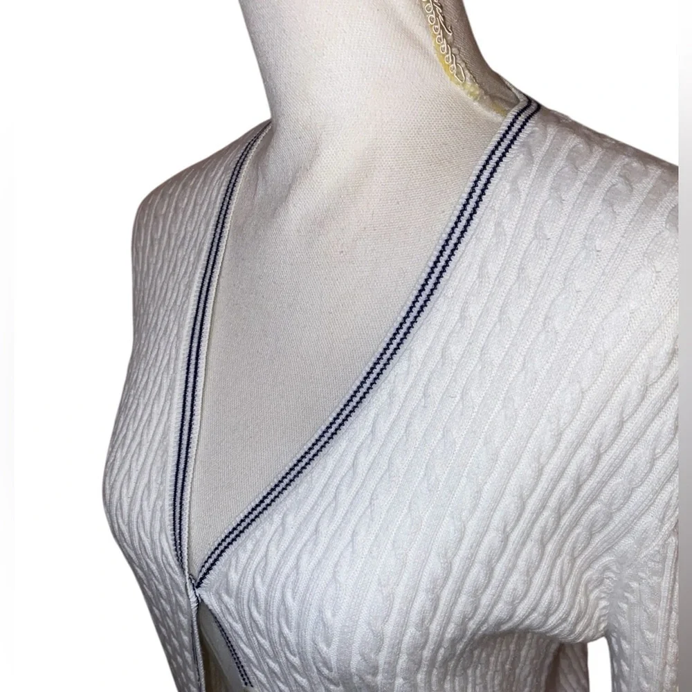 LAUREN RALPH LAUREN Cable Knit Cardigan-Vintage-Green Label-White/Black Size Med - Picture 5 of 9